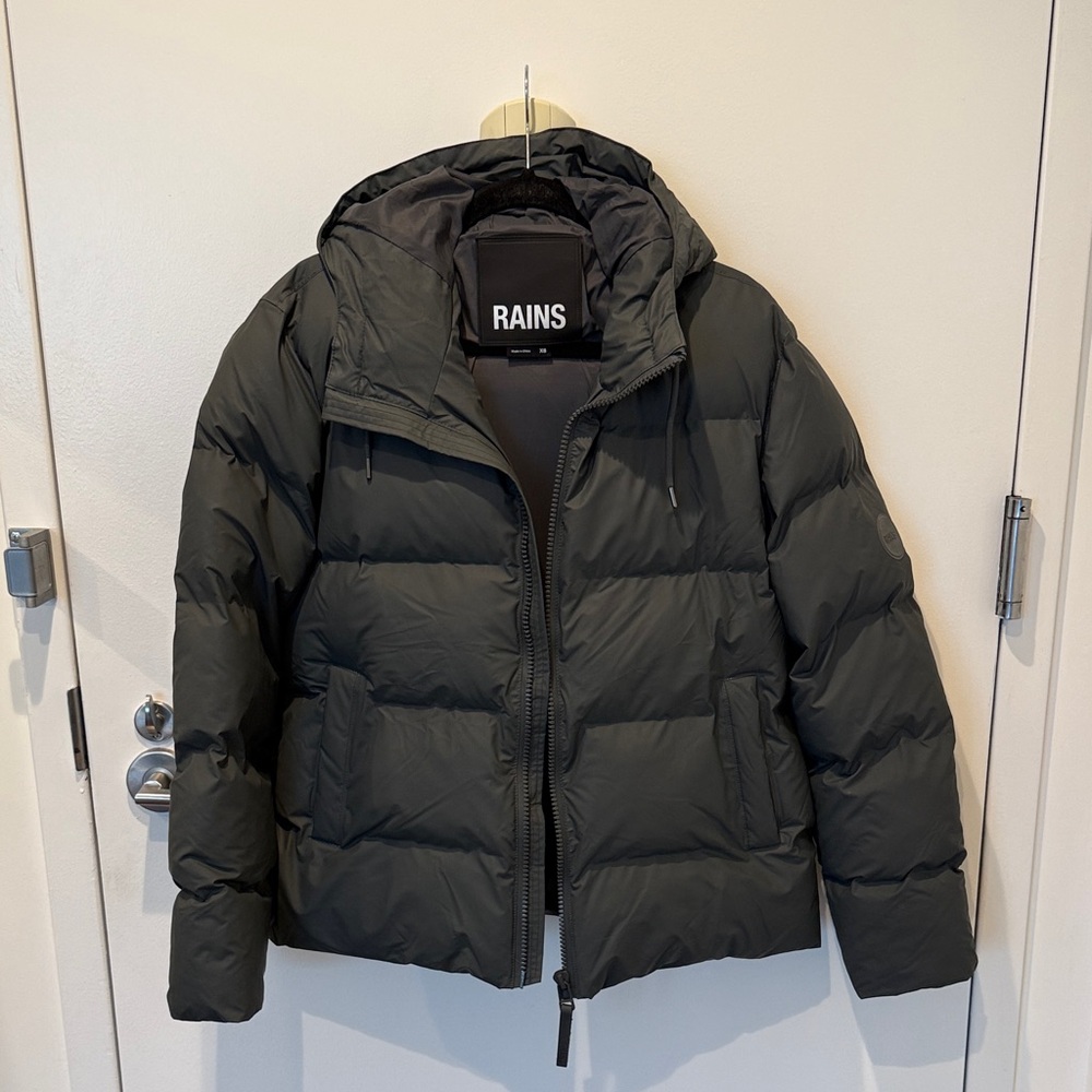 Rains Charcoal Hooded Puffer Jacket